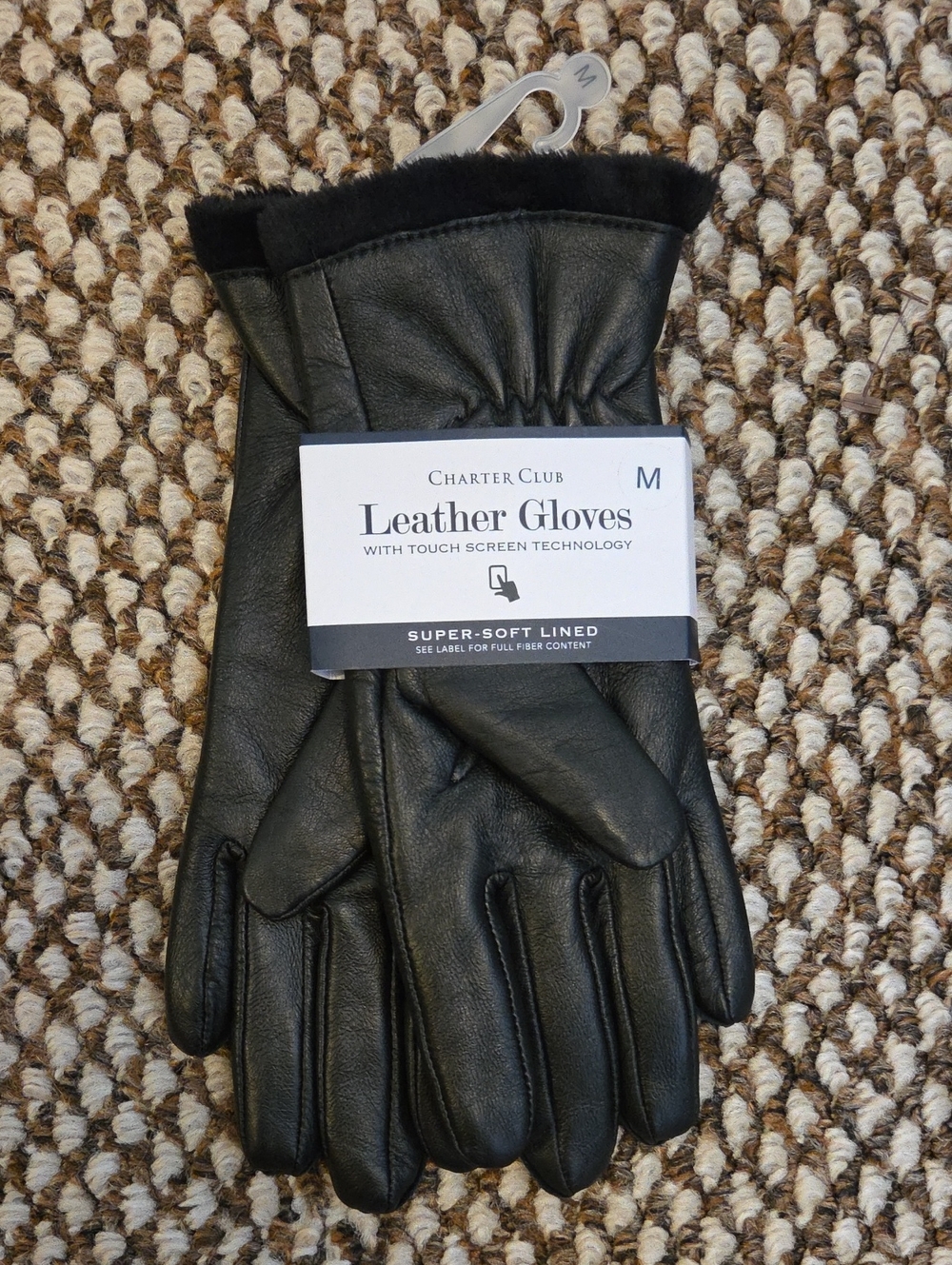 Charter Club Black Leather Touchscreen Gloves with Soft Faux Fur Lining